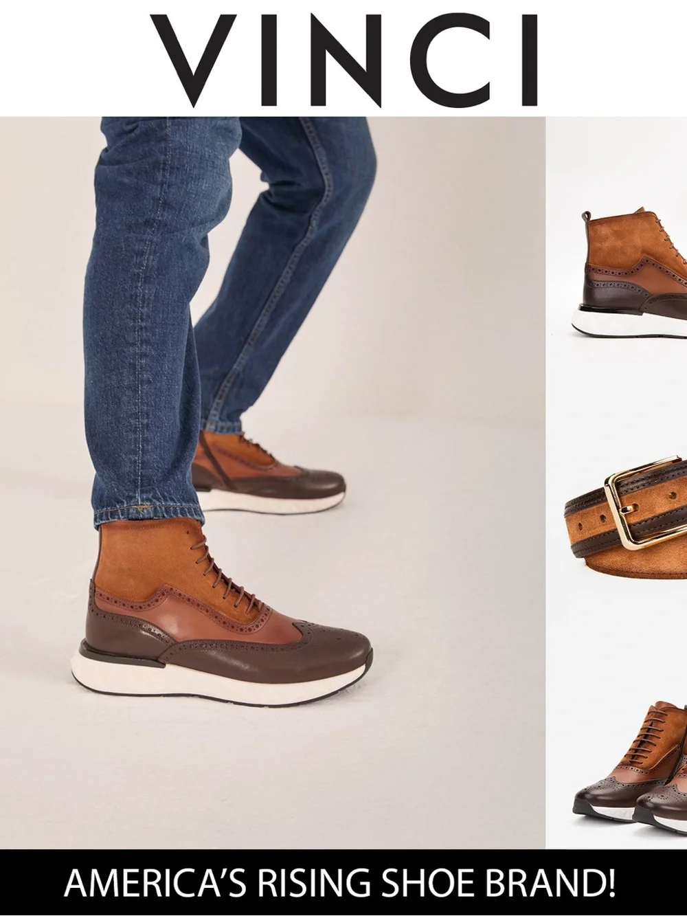 Vinci Two-Tone Brown Wingtip Hybrid Sneaker Boots – Size 44 (US Men's 11)